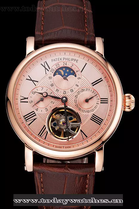 Patek Philippe Grand Complications Moonphase Perpetual Calendar Tourbillon Rose Gold Case And Dial Brown Leather Strap Pant122625