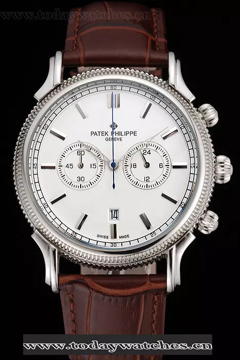 Patek Philippe Chronograph White Dial Stainless Steel Case Brown Leather Strap Pant122954