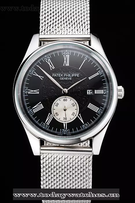 Patek Philippe Calatrava Small Seconds Black Engraved Dial Stainless Steel Case And Bracelet Pant122968