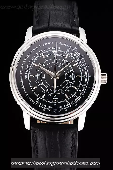 Patek Philippe Multi Scale Black Dial Stainless Steel Case Black Leather Strap Pant122979