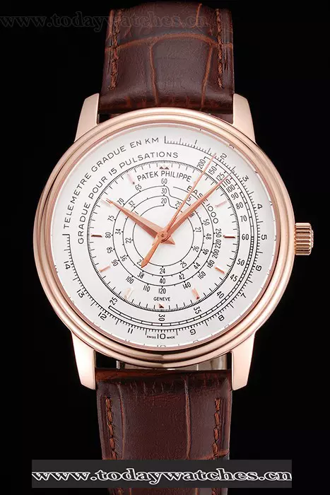 Patek Philippe Multi Scale White Dial Rose Gold Case Brown Leather Strap Pant122982
