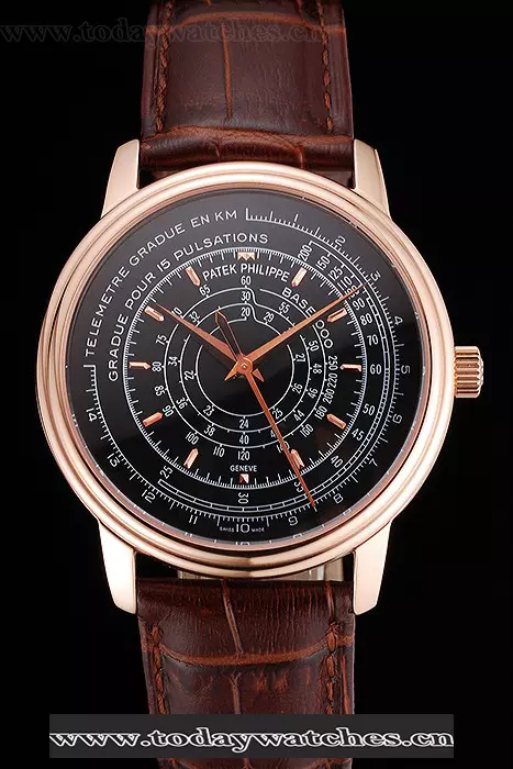 Patek Philippe Multi Scale Black Dial Rose Gold Case Brown Leather Strap Pant122983