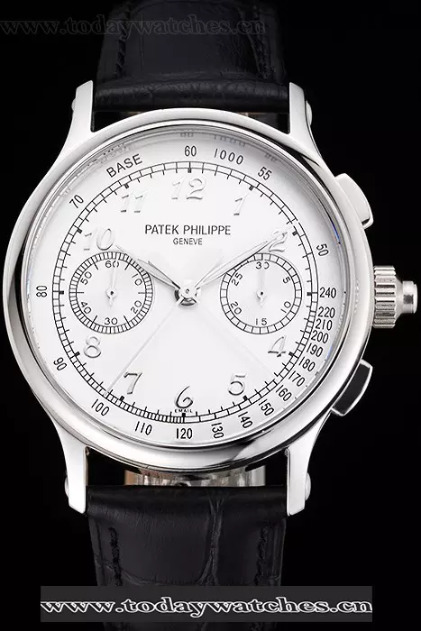Patek Philippe Split Seconds White Dial Silver Numerals Stainless Steel Case Black Leather Strap Pant122985