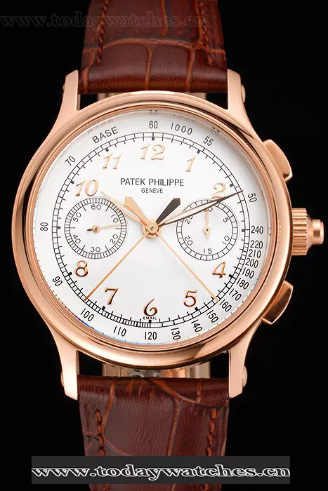 Patek Philippe Split Seconds White Dial Rose Gold Case Brown Leather Strap Pant122994