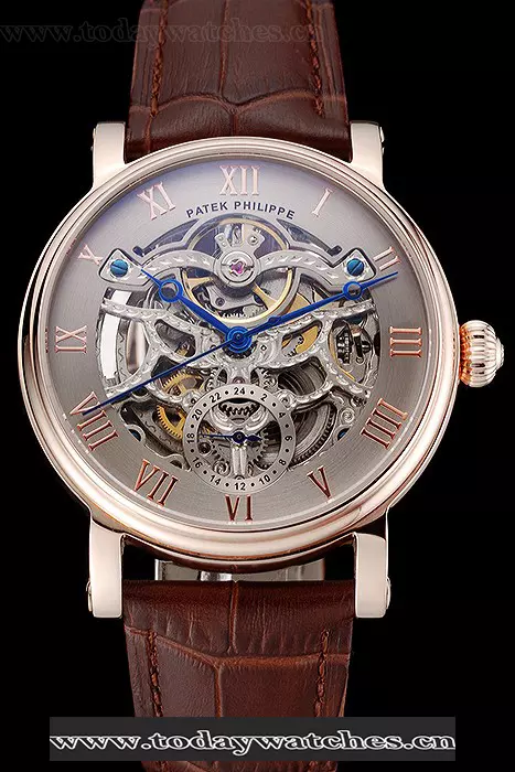 Patek Philippe Grand Complications Gray Skeleton Dial Rose Gold Case Brown Leather Strap Pant123912