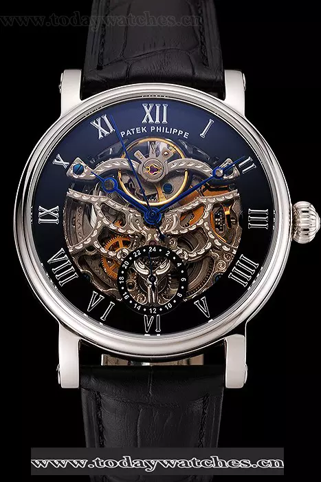 Patek Philippe Grand Complications Black Skeleton Dial Stainless Steel Case Black Leather Strap Pant123917