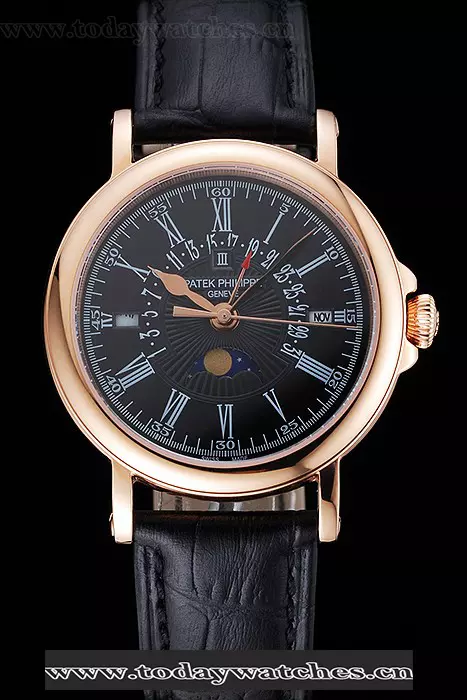 Patek Philippe Perpetual Calendar Retrograde Date Black Dial Rose Gold Case Black Leather Bracelet Pant125147