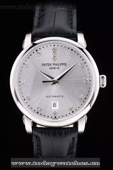 Patek Philippe Calatrava Polished Bezel Grey Dial Black Leather Strap Pant59024