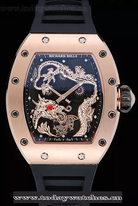 Richard Mille Rm 057 Tourbillon Dragon Jackie Chan Gold Case Black Rubber Bracelet Pant125403