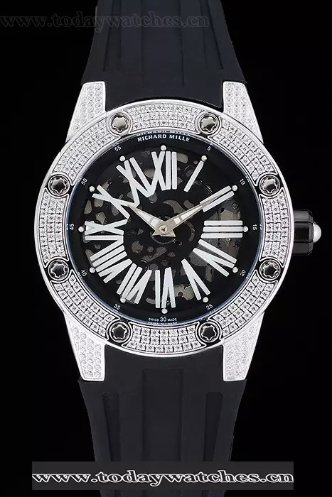 Richard Mille Rm 033 Extra Flat Automatic Diamond Case Black Rubber Bracelet Pant125398