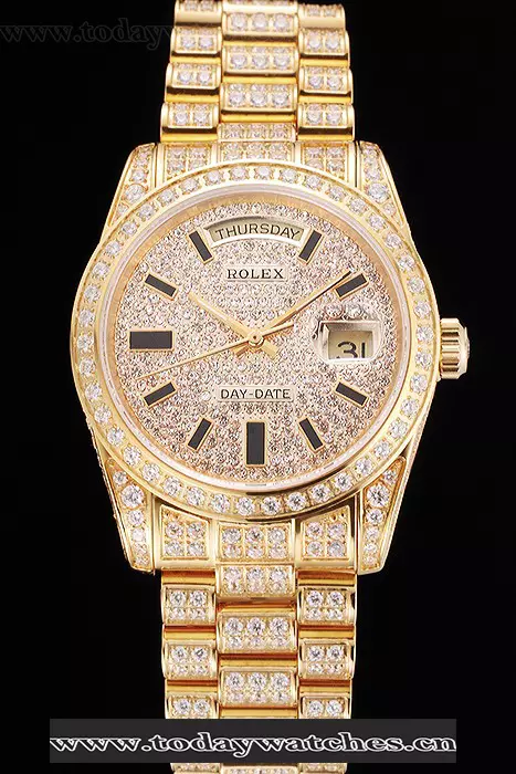 Rolex Day Date Yellow Gold Full Diamond Pave Pant123399