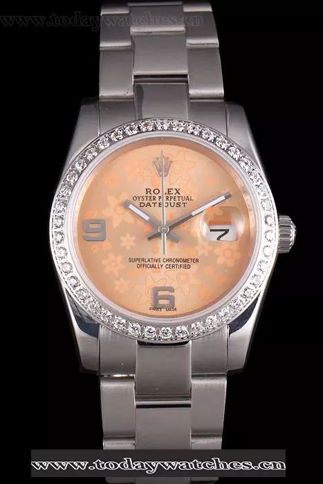 Rolex Datejust Polished Stainless Steel Orange Flowers Dial Diamond Plated Pant58021
