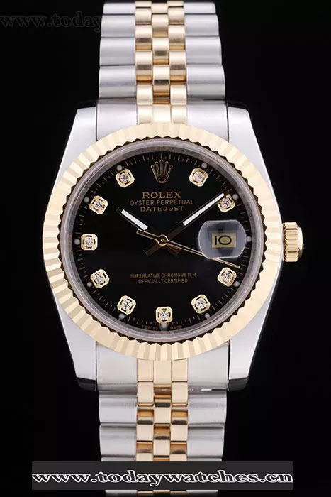 Rolex Datejust Black Dial Diamonds Ribbed Bezel Pant58634