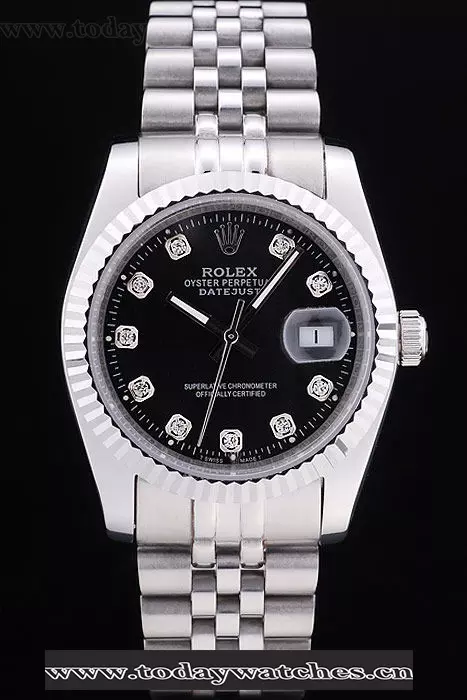 Rolex Datejust Black Dial Diamonds Ribbed Bezel Pant58639