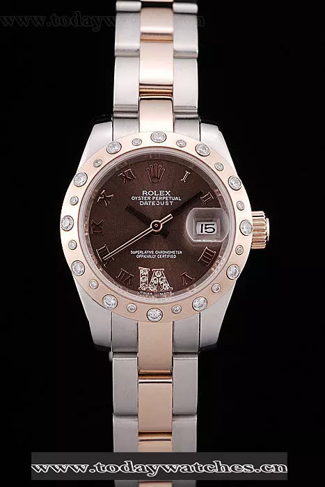 Rolex Datejust Brushed Stainless Steel Case Brown Dial Diamond Plated Pant58684