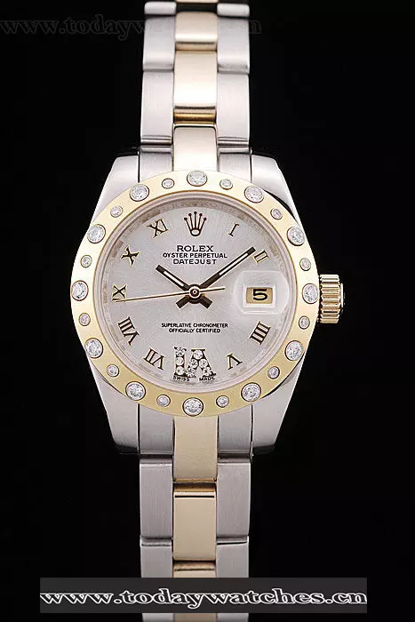 Rolex Datejust Brushed Stainless Steel Case White Dial Diamond Plated Pant58685