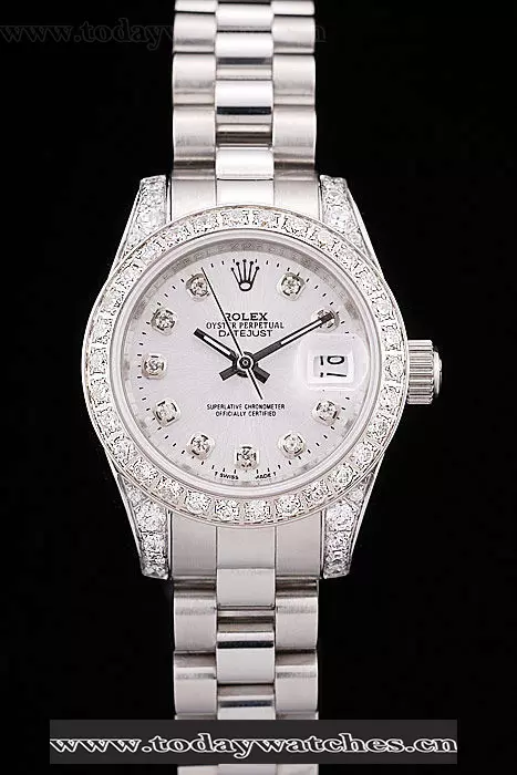 Rolex Datejust Brushed Stainless Steel Diamond Plated Case White Dial Diamond Plated Bezel Pant58686
