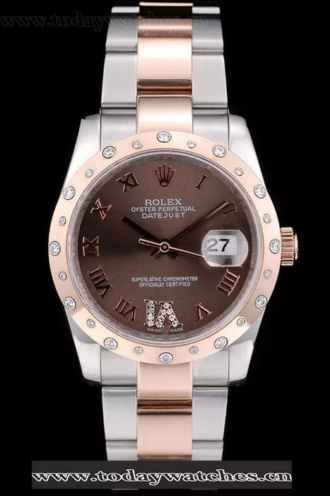Rolex Datejust Brushed Stainless Steel Case Brown Dial Diamond Plated Pant58940