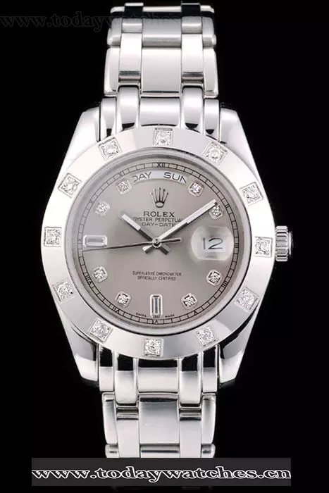 Rolex Daydate Diamond Plated Stainless Steel Bezel Grey Dial Pant58933