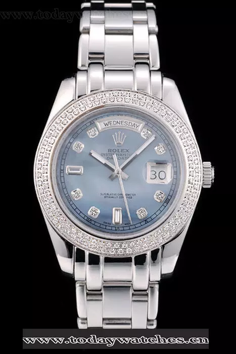 Rolex Daydate Diamond Plated Stainless Steel Bezel Blue Dial Pant58934