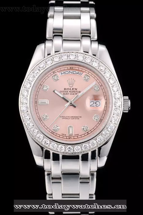 Rolex Daydate Diamond Plated Stainless Steel Bezel Rose Dial Pant58935
