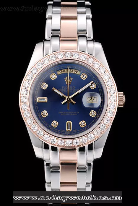 Rolex Daydate Diamond Plated Rose Gold Bezel Blue Dial Pant58938
