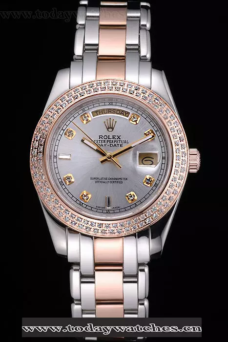 Rolex Daydate Diamond Plated Rose Gold Bezel Pearl Dial Pant58939