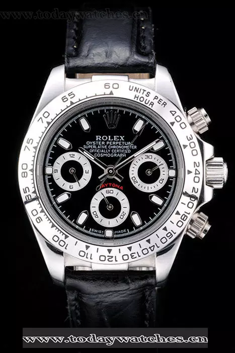 Rolex Daytona Lady Stainless Steel Case Black Dial Black Leather Strap Tachymeter Pant58739