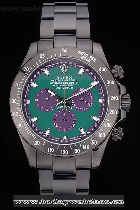 Rolex Daytona Black Ion Plated Tachymeter Black Stainless Steel Strap Green Dial Pant59210