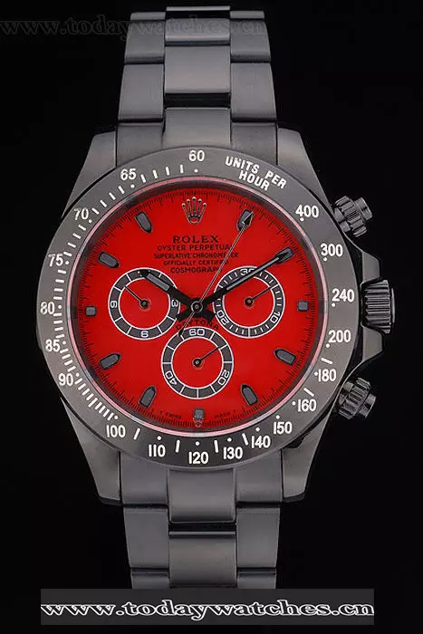 Rolex Daytona Black Ion Plated Tachymeter Black Stainless Steel Strap Red Dial Pant59212