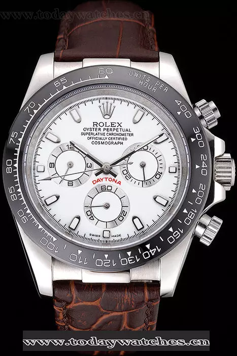 Rolex Cosmograph Daytona Stainless Steel Case White Dial Brown Leather Bracelet Pant60519