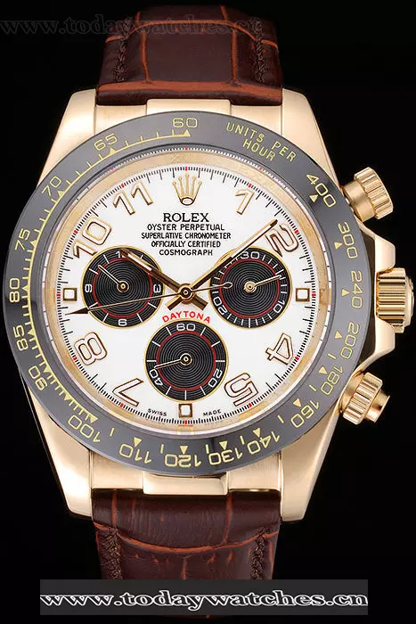 Rolex Cosmograph Daytona Gold Case Black Subdials Brown Leather Bracelet Pant60522