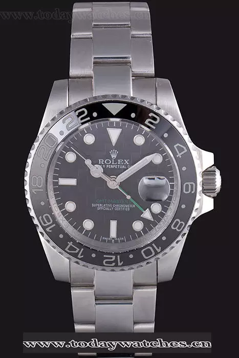 Rolex Gmt Stainless Steel Bracelet With Black Enamel Bezel And Black Dial Pant59661