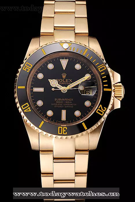 Rolex Submariner Black Dial Black Bezel Yellow Gold Case And Bracelet Pant122153
