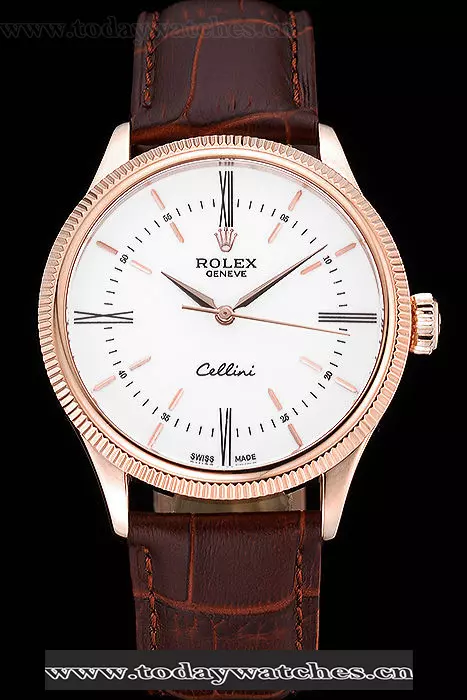 Rolex Cellini Time Gold Case White Dial Brown Leather Bracelet Pant60539