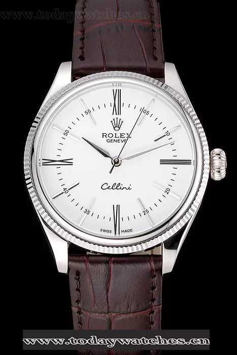 Rolex Cellini White Dial Stainless Steel Case Brown Leather Strap Pant120982