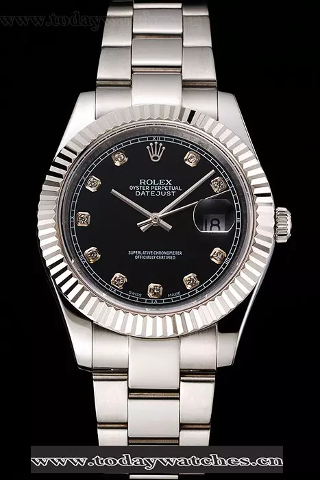 Rolex Datejust Black Dial Dimond Hour Marks Stainless Steel Case And Bracelet Pant122500