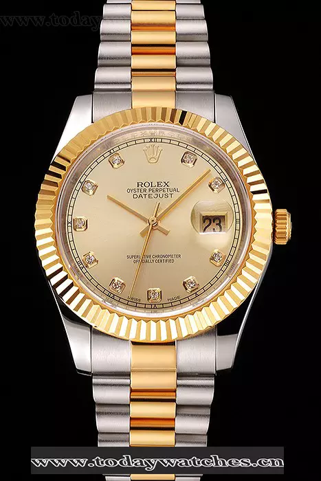 Rolex Datejust Gold Dial And Bezel Stainless Steel Case Two Tone Bracelet Pant122505