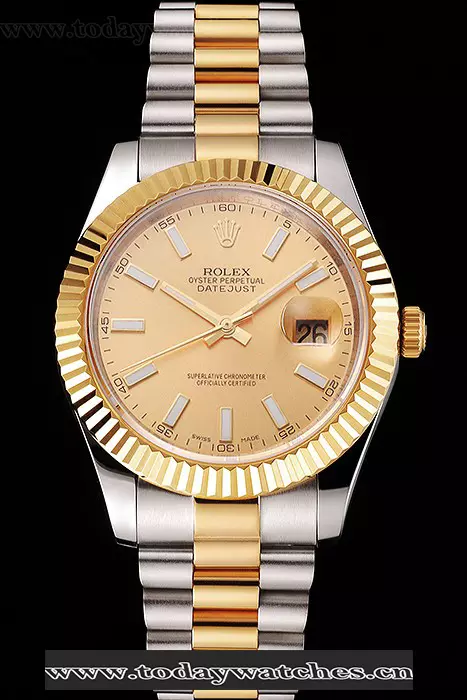 Rolex Datejust Gold Dial Gold Bezel Stainless Steel Case Two Tone Bracelet Pant122506