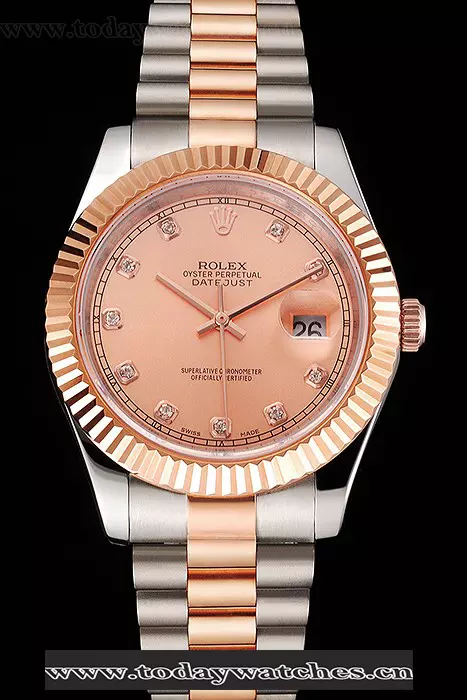 Rolex Datejust Rose Gold Dial And Bezel Stainless Steel Case Two Tone Bracelet Pant122507