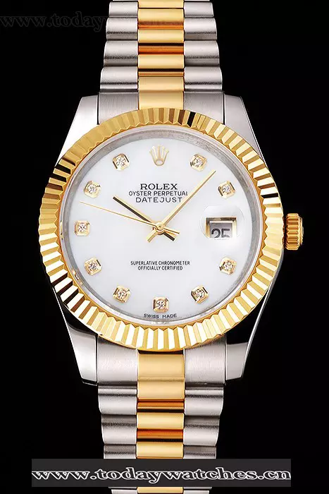 Rolex Datejust White Dial Diamond Hour Marks Gold Bezel Stainless Steel Case Two Tone Bracelet Pant122509