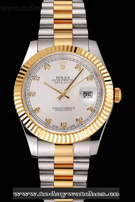 Rolex Datejust White Dial Gold Bezel Stainless Steel Case Two Tone Bracelet Pant122510