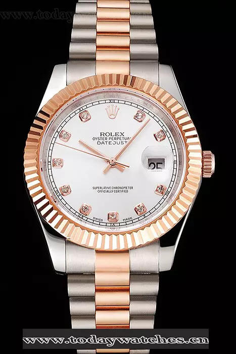 Rolex Datejust White Dial Rose Gold Bezel Stainless Steel Case Two Tone Bracelet Pant122513