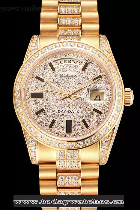 Rolex Day Date Yellow Gold Diamond Pave Pant123400