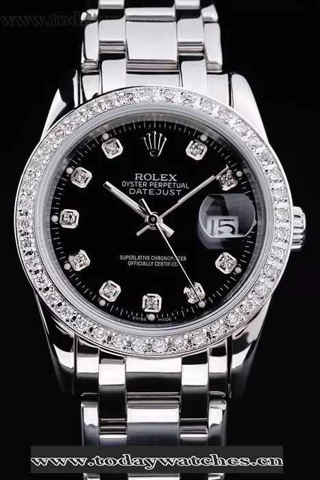 Rolex Datejust Black Dial Diamond Bezel Stainless Steel Bracelet Pant13601