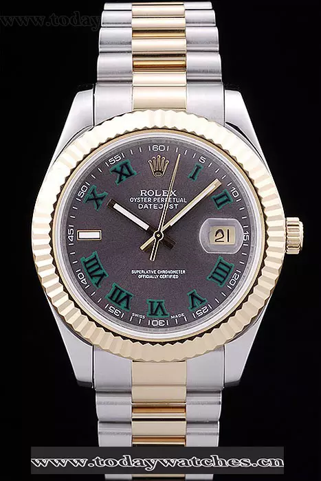 Rolex Datejust Grey Dial Gold Ribbed Bezel Pant88192