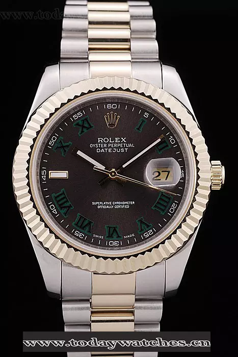 Rolex Datejust Gold Ribbed Pattern Bezel Brown Dial Pant89722