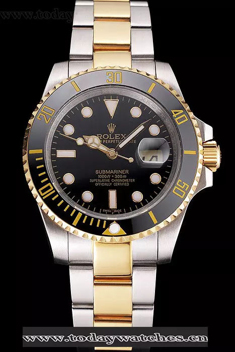 Rolex Submariner Black Dial And Bezel Two Tone Steel Gold Bracelet Pant121628