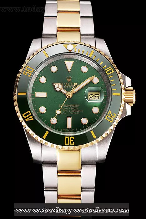 Rolex Submariner Green Dial And Bezel Two Tone Steel Gold Bracelet Pant121629