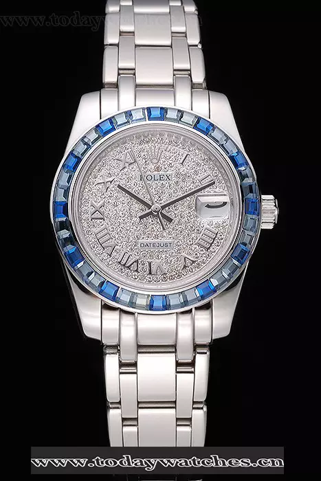 Rolex Datejust Diamond Dial Blue Jewels Bezel Stainless Steel Case And Bracelet Pant120977